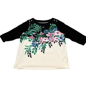 JESSICA LONDON floral shirt top size 22/24 black white  3/4 sleeves